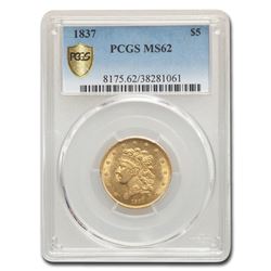 1837 $5 Gold Classic Head Half Eagle MS-62 PCGS