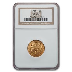 1911 $5 Indian Gold Half Eagle MS-65 NGC