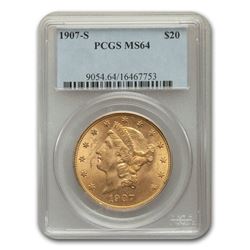 1907-S $20 Liberty Gold Double Eagle MS-64 PCGS