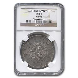 1870 (M3) Japan Silver 1 Yen Meiji Era MS-65 NGC