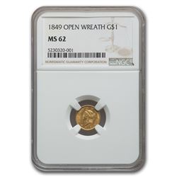 1849 $1 Liberty Head Gold Open Wreath MS-62 NGC