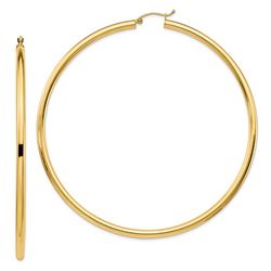14k Yellow Gold 3 mm Polished Hoop Earrings - 30 mm