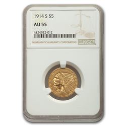 1914-S $5 Indian Gold Half Eagle AU-55 NGC