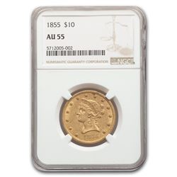 1855 $10 Liberty Gold Eagle AU-55 NGC