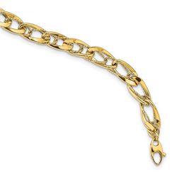 14k Yellow Gold Textured Double Curb Link Bracelet - 7.5 in.