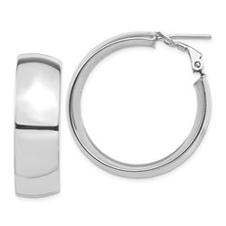 14k White Gold Omega Back Hoop Earrings - 10x32 mm