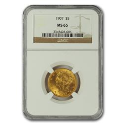 1907 $5 Liberty Gold Half Eagle MS-65 NGC