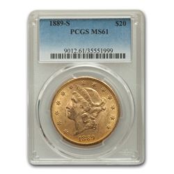 1889-S $20 Liberty Gold Double Eagle MS-61 PCGS