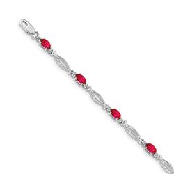 14k White Gold Diamond and Ruby Fancy Link Bracelet - 7 in.