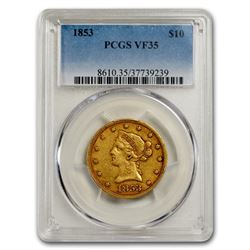 1853 $10 Liberty Gold Eagle VF-35 PCGS