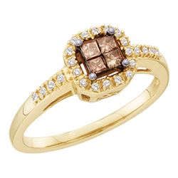 10kt Yellow Gold Round Brown Diamond Cluster Ring 1/2 Cttw