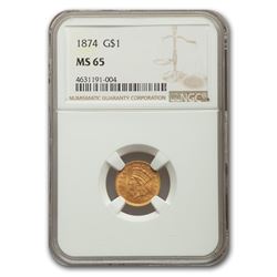 1874 $1 Liberty Head Gold MS-65 NGC