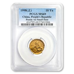 1998 China 1/10 oz Gold Panda Small Date MS-69 PCGS