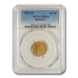 1911-D $2.50 Indian Gold Quarter Eagle MS-61 PCGS (Strong D)