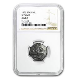 1595 Spain (Segovia) Silver 4 Reales Cob Phillip II MS-62 NGC
