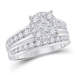 14kt White Gold Round Diamond Fashion Cluster Earrings 1/2 Cttw