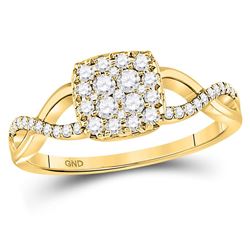 10kt Yellow Gold Round Diamond Rectangle Cluster Bridal Wedding Engagement Ring 7/8 Cttw