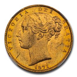 1871 Great Britain Gold Sovereign Victoria Shield MS-64 NGC