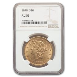 1878 $20 Liberty Gold Double Eagle AU-55 NGC