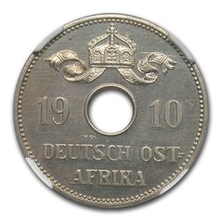 1910-J German East Africa 10 Heller PF-64 NGC