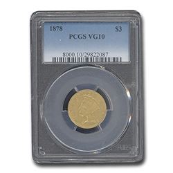 1878 $3 Gold Princess VG-10 PCGS