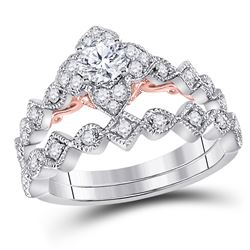 14kt Yellow Gold His & Hers Round Diamond Claddagh Matching Bridal Wedding Ring Band Set 1/8 Cttw