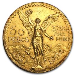 1924 Mexico Gold 50 Pesos AU
