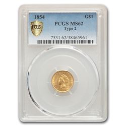 1854 $1 Indian Head Gold MS-62 PCGS