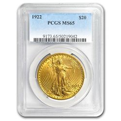 1922 $20 Saint-Gaudens Gold Double Eagle MS-65 PCGS