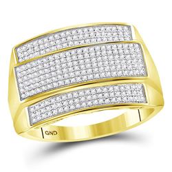 10kt Yellow Two-tone Gold Mens Round Diamond Double Row Wedding Band 1/10 Cttw