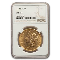 1861 $20 Liberty Gold Double Eagle MS-61 NGC