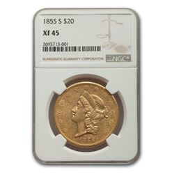 1855-S $20 Liberty Gold Double Eagle XF-45 NGC