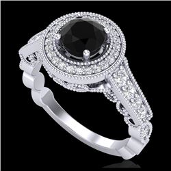 1.51 ctw Fancy Black Diamond Art Deco 3 Stone Ring 18K White Gold