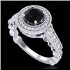 1.51 ctw Fancy Black Diamond Art Deco 3 Stone Ring 18K White Gold