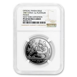 1987 China 1 oz Sino-American Platinum Panda PF-69 NGC (New York)