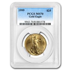 1999 1/2 oz Gold American Eagle MS-70 PCGS (Registry Set)