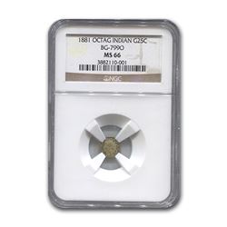 1881 Indian Octagonal 25¢ Gold MS-66 NGC (BG-799O)
