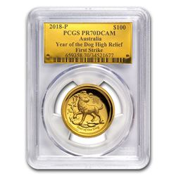 2018 Australia 1 oz Gold Dog HR PR-70 PCGS (FS\, Gold Label)