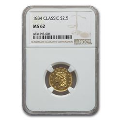 1834 $2.50 Gold Classic Head MS-62 NGC