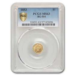 1853 Liberty Octagonal One Dollar Gold MS-63 PCGS (BG-514)
