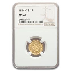 1846-O $2.50 Liberty Gold Quarter Eagle MS-61 NGC