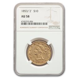 1853/2 $10 Liberty Gold Eagle AU-58 NGC