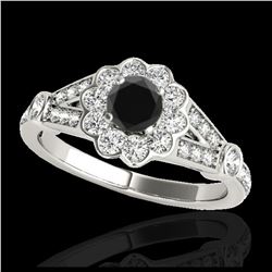 1.11 ctw Fancy Black Diamond Art Deco Stud Earrings 18K White Gold