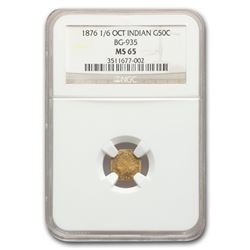 1876 1/6 Indian Octagonal 50 Cent Gold MS-65 NGC (BG-935)