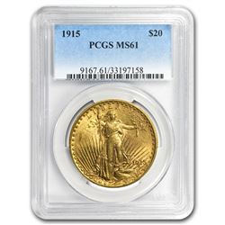 $20 Saint-Gaudens Gold Double Eagle MS-61 PCGS (Random)