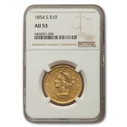 1854-S $10 Liberty Gold Eagle AU-53 NGC