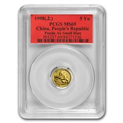 1998 China 1/20 oz Gold Panda MS-69 PCGS (Small Date)