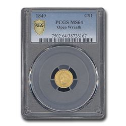 1849 $1 Liberty Head Gold Open Wreath MS-64 PCGS