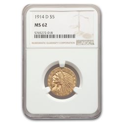 1914-D $5 Indian Gold Half Eagle MS-62 NGC