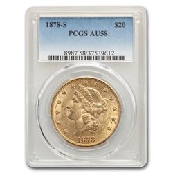 1878-S $20 Liberty Gold Double Eagle AU-58 PCGS
